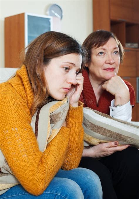 Sad Mature Mother And Crying Adult Daughter Stock Photo Image Of