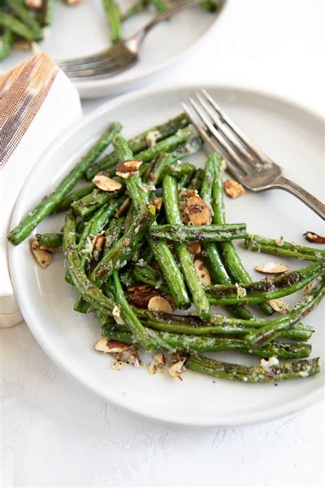 oven roasted green beans recipe with garlic and parmesan the forked spoon