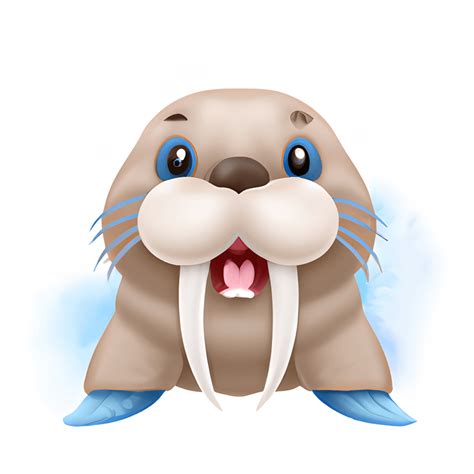 Cute 3d Happy Walrus Clipart With Watercolor Illustration · Creative