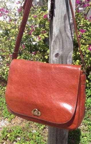 Vtg Texier France Lge Shiny Chestnut Brown Lthr Flap Over Shldrxbody