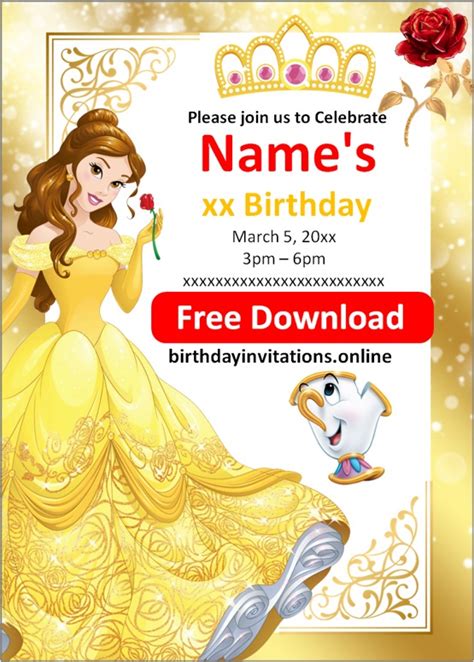 Princess Belle Birthday Invitations Birthday Invitations