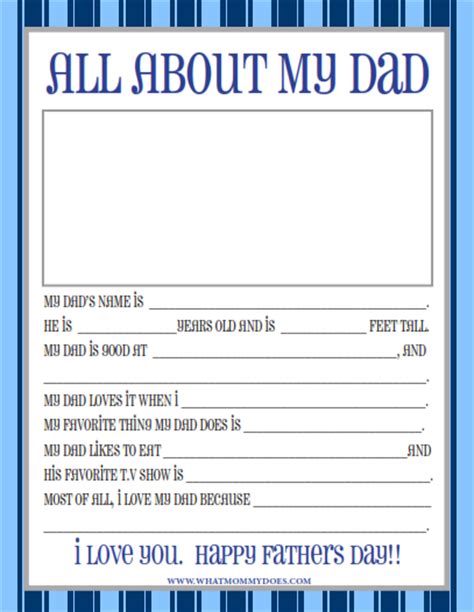 Free Printable Fathers Day Questionnaire Cute Kids Survey