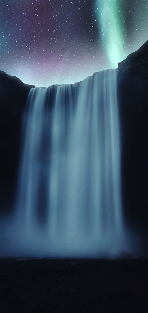 1080x2280 Waterfall Aurora Northern Lights 4k One Plus 6huawei P20