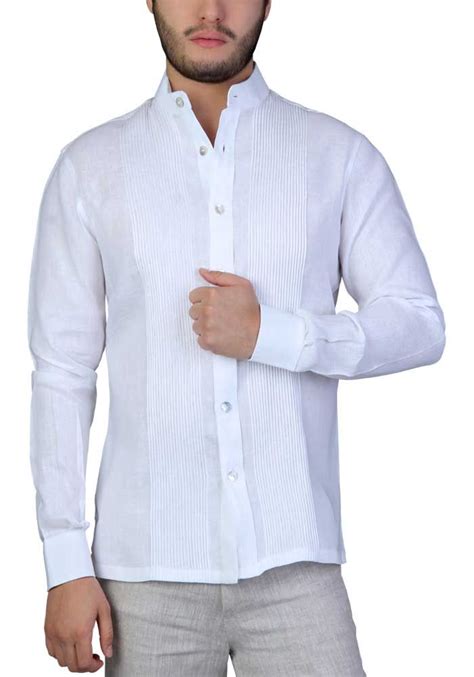 Chinese Collar Shirt Collar Mao 100 Linen White Color