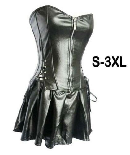 Women Gothic Faux Leather Dominatrix Lingerie Black Femdom Corset