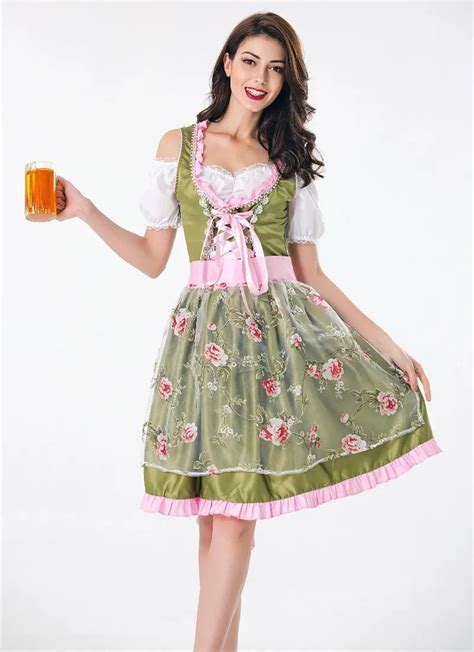 Sexy Women Oktoberfest Dirndl Costume Bavaria Beauty Sweet Green Beer