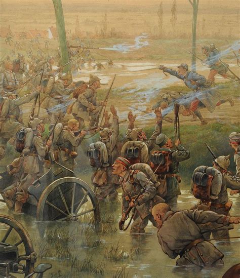 job aquarelle originale scÈne de bataille de la premiÈre guerre mondiale 1914