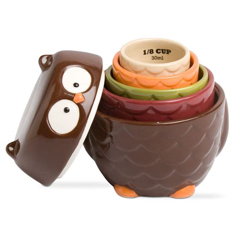Tag Autumn Owl Measuring Cup Set Of 5 With Lid Owl Measuring Cup Set Kitchen