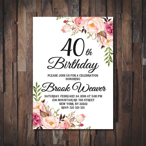 40th Birthday Invitation For Women 40th Birthday Invitation Etsy