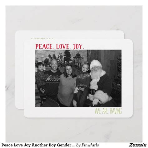 Peace Love Joy Another Boy Gender Reveal Holiday Card