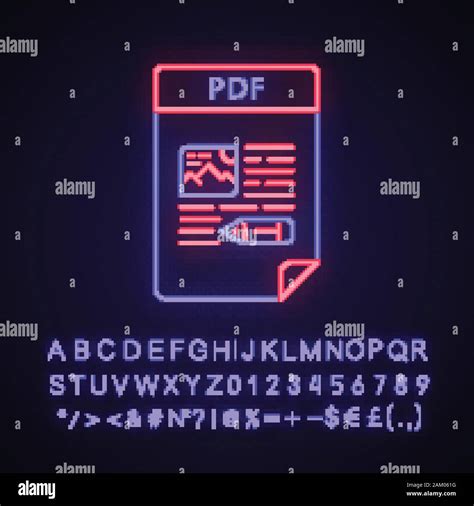 Pdf File Neon Light Icon Portable Document Format Glowing Sign With