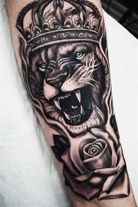 Roaring Lion With Crown Tattoo