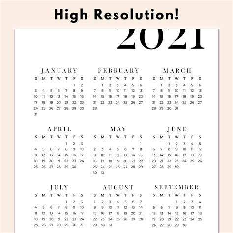 Year At A Glance 2021 Modifiable Calendar Calendar Printables Free Blank