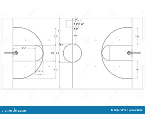 Basketball Court Architect Blueprint Isolated Stock Illustration