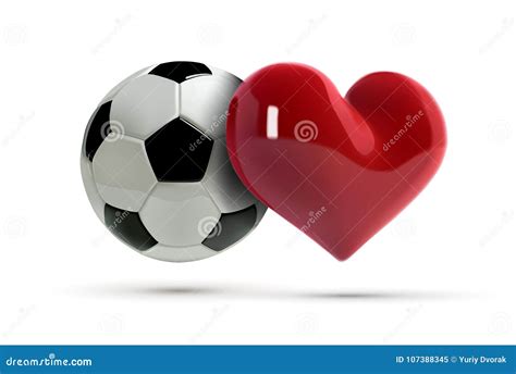 Soccer Or Football Vector Ball And Red Heart Realistic Soccer Ball