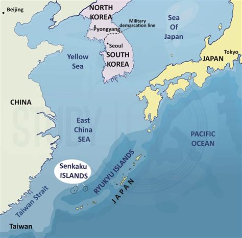 East China Sea Map Countries Dispute Senkaku Islands