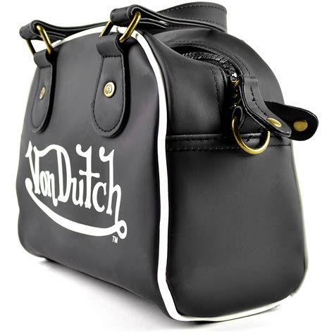 Von Dutch Glossy Faux Leather Bowling Bag Purse With Shoulder Strap Ebay