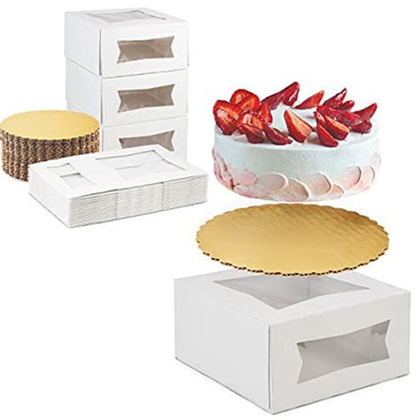 Getuscart 25 Sets 8x8x4 White Cake Box With Window And 8 Inches