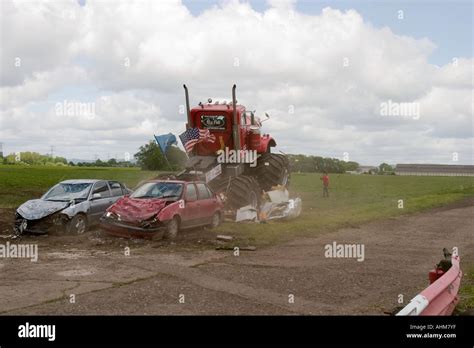 Big Pete Car Crushing Monster Truck Stock Photo Alamy
