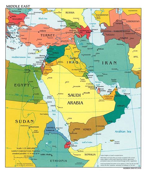 Large Scale Political Map Of The Middle East With Capitals 1990 Middle