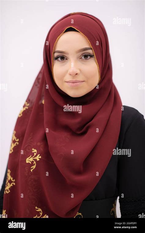 Beautiful Muslim Woman In Fashinable Dress With Hijab Isolated On