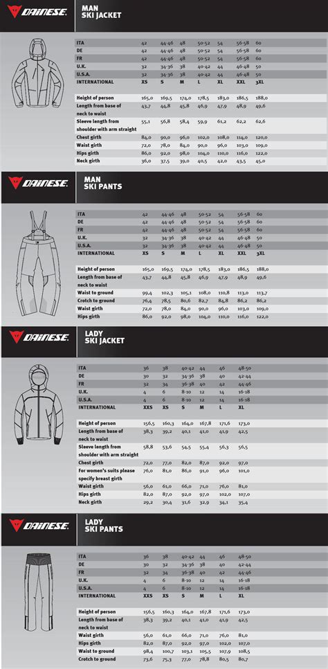 Inside leg measured from the crotch to the ground. Dainese Outerwear Size Chart
