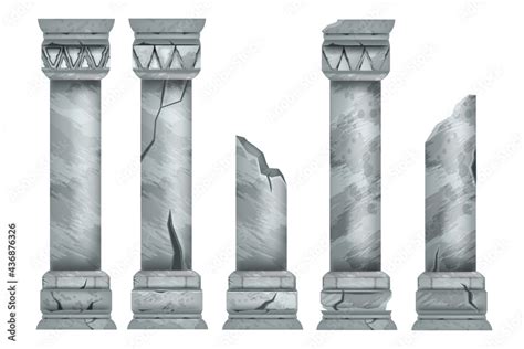 Marble Ancient Pillar Set Isolated Vector Roman Stone Column Ruin