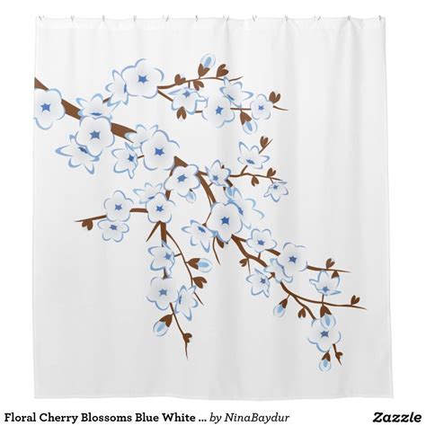 Floral Cherry Blossoms Blue White Classic Shower Curtain