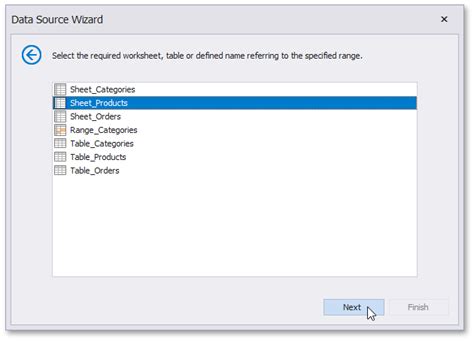 Select A Worksheet Table Or Named Range Winforms Controls Devexpress Documentation