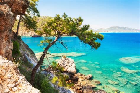 Beautiful Sea Coast With Turquoise Water Near Kemer Turkey Stock Photo