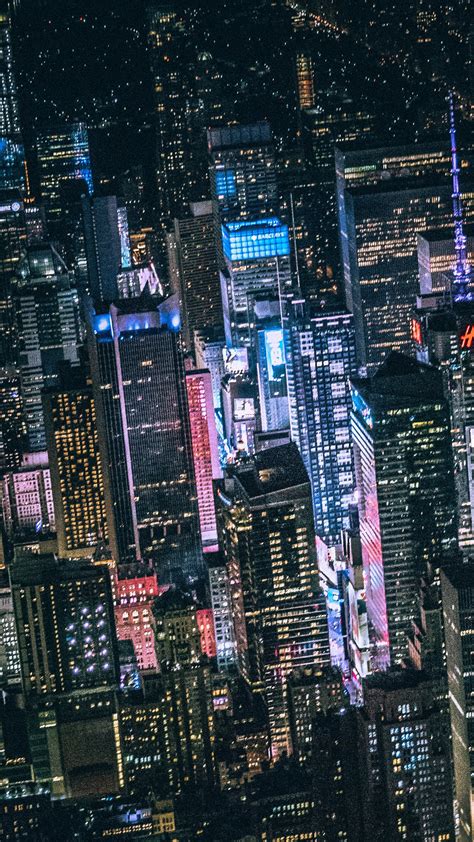 1440x2560 New York Dark City Night Lights Buildings View From Top 5k
