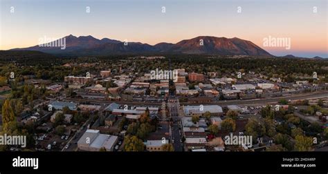 Aerial Panorama Of Flagstaff Arizona At Dusk Stock Photo Alamy