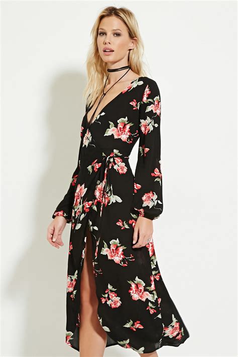 Zulily has everything you love for less! Forever 21 Floral Print Wrap Midi Dress in Red | Lyst