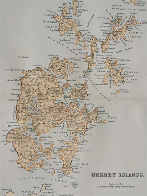 1901 Orkney Islands Original Antique Map Scottish County Cartography