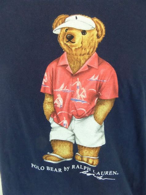 Vintage Polo Bear By Ralph Lauren T Shirt Size Large Blue Beach Summer Boating Polo Design