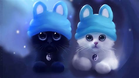 Download Two Cats Wearing Blue Hats Wallpaper