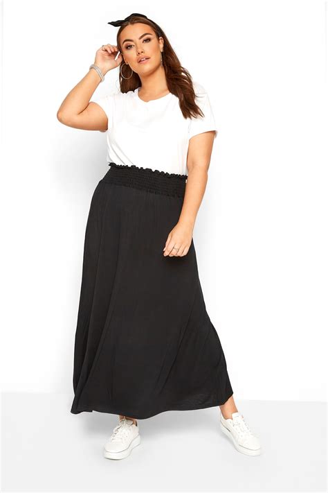 Black Shirred Waist Maxi Skirt Yours Clothing