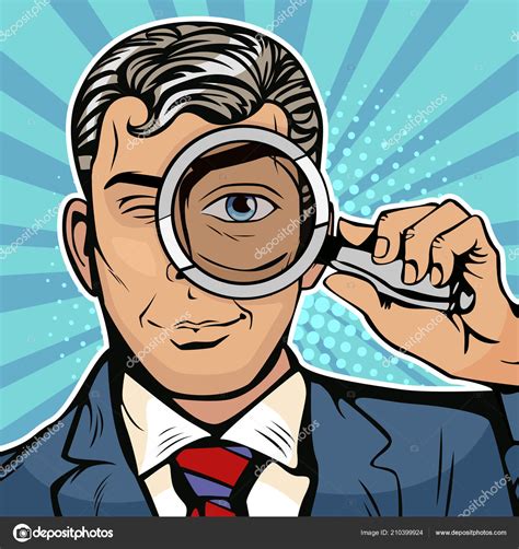 Man Detective Looking Magnifying Glass Search Vector Illustration Pop