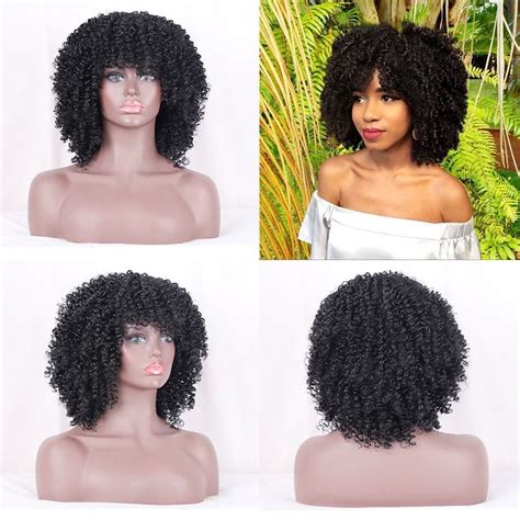 Perruque synthétique Afro bouclée crépue de 14 pouces perruque mixte noire et rouge avec frange