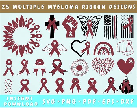 Multiple Myeloma Ribbon Svg Bundle 25 Designs Myeloma Etsy