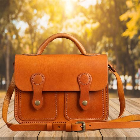 Womens Small Orange Leather Satchel Bag Handmade Leather Bag