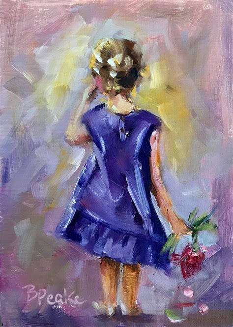 Original Oil Painting Sweet Little Girl Holding Flower Etsy