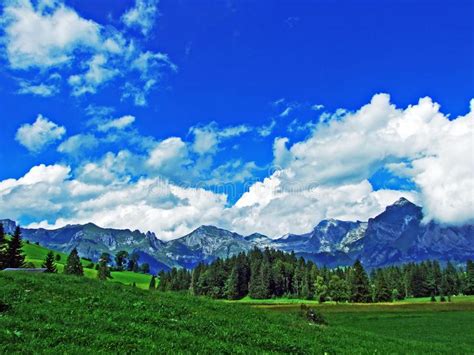Beautiful Clouds Above The Alpine Mountain Massif Alpstein And The Thur
