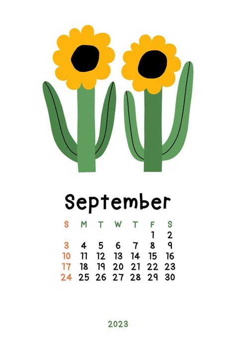 Beautiful Floral Calendar September 2023 Botanical Printable Vector
