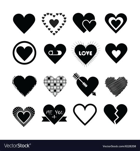 Download Black silhouette valentines day hearts icon set Vector Image