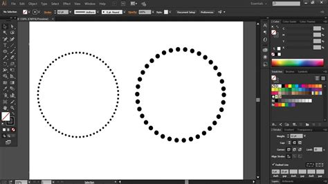 Select the group of dots and create a shape, go to object > envelope distort > make with top object (alt + command + c). Dotted Lines Illustrator
