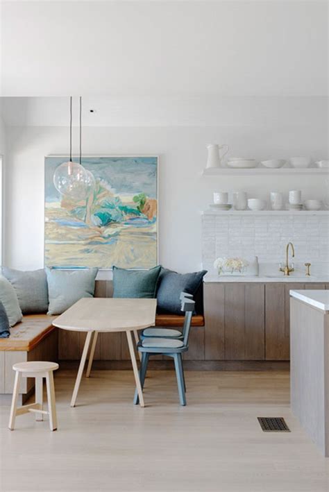 A dining table and accompanying chairs would feel cramped and crowded when pushed against the one free wall in your kitchen. Furniture: Magnificent Corner Banquette Seating Full ...