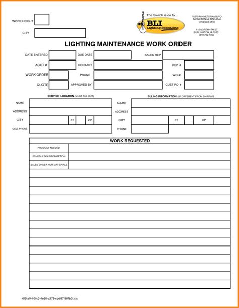 Work Order Template Free Download Ticket Template Maintenance Jobs