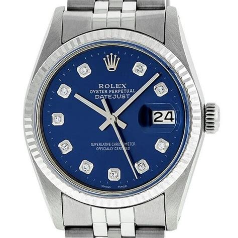 Rolex Mens Stainless Steel 36mm Blue Diamond Datejust Oyster