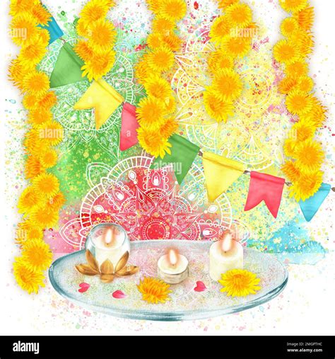 Hand Drawn Watercolor Holi Composition With Colorfull Background And